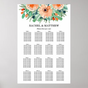 Poster Placa de Mesa Peach Floral Wedding 16