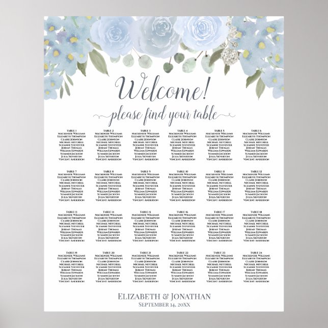 Poster Placa de Mesa Rustic Dusty Blue Floral 24 (Frente)