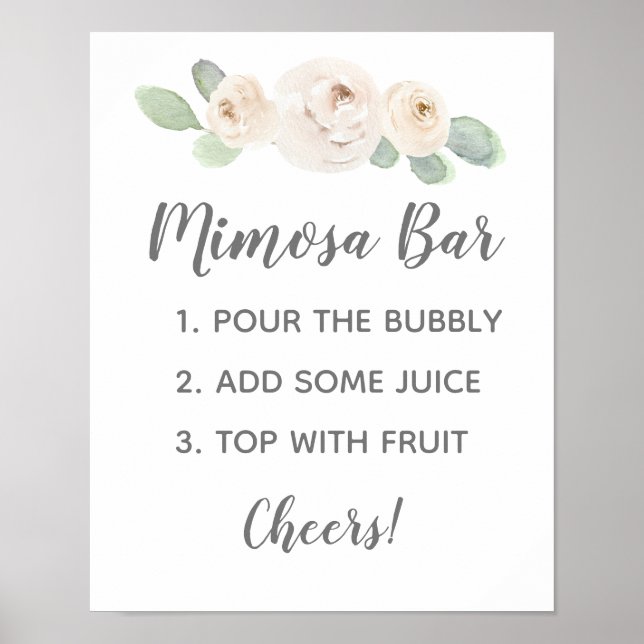 Poster Placa de Mimosa para Chá de Noiva Floral Botânica  (Frente)