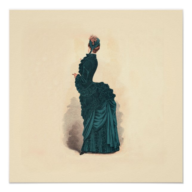 Póster Placa de Moda Vitoriana Antiga: Vestido com Arrast (Frente)