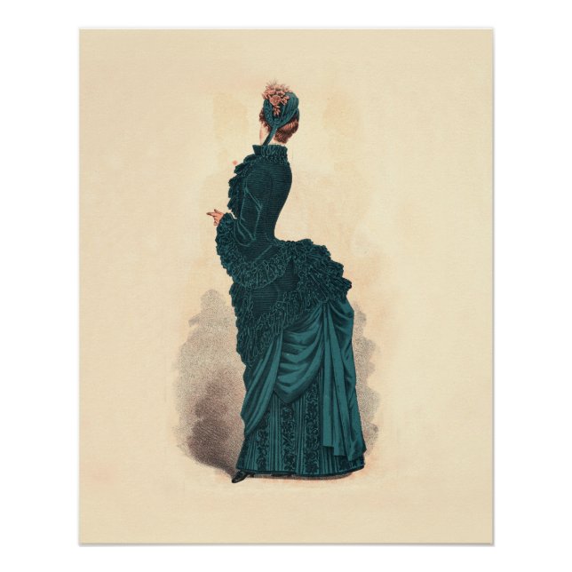 Póster Placa de Moda Vitoriana Antiga: Vestido com Arrast (Frente)