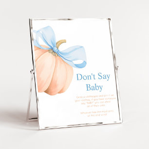 Poster Placa de Não Diga Bebê com Arco Azul e Abóbora Lar