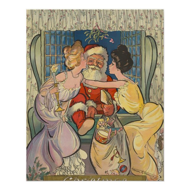 Póster Placa de Natais vintages de Beijo de papais noeis (Frente)