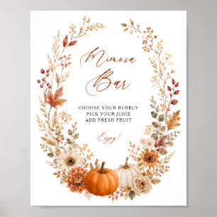 Poster Placa de Noiva de Mimosa Bar Fall Floral Pumpkin