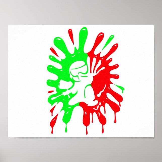 Póster Placa de Paintball Verde e Vermelha e Mascote (Frente)