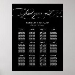 Poster Placa de Plano de Assentos de Casamento 12 Mesas P