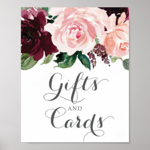 Poster Placa de Presentes e Cartões Borgonha Rosa