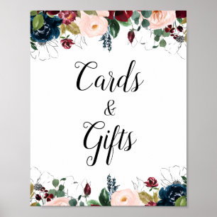Poster placa de presentes e cartões de casamento florais