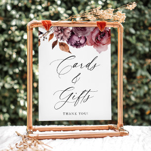 Poster Placa de Presentes e Cartões de Casamento Floral d