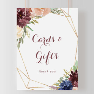 Poster Placa de Presentes e Cartões Florais Folhas Dourad