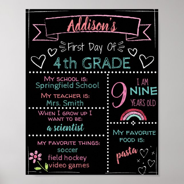 Poster Placa de primeiro dia de aula personalizável para  (Frente)