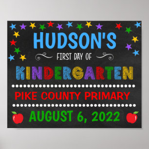 Poster Placa de Primeiro Dia de Jardim de Infância com Qu
