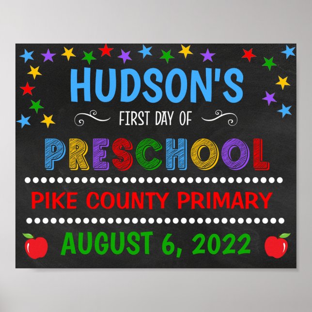 Poster Placa de Primeiro Dia de Pré-Escola em Quadro Negr (Frente)