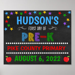 Poster Placa de Primeiro Dia de Pré-Escola em Quadro Negr