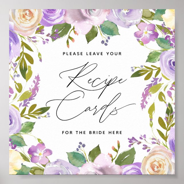 Poster Placa de Receita de Letreiro de Florais Roxos em C (Frente)