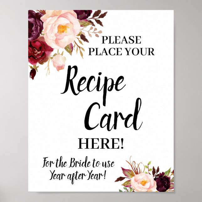 Poster Placa de Receita Marsala para Chá de Noiva (Frente)