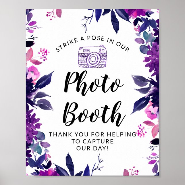 Poster Placa de Recepção de Casamento Cabine de Foto Bata (Frente)