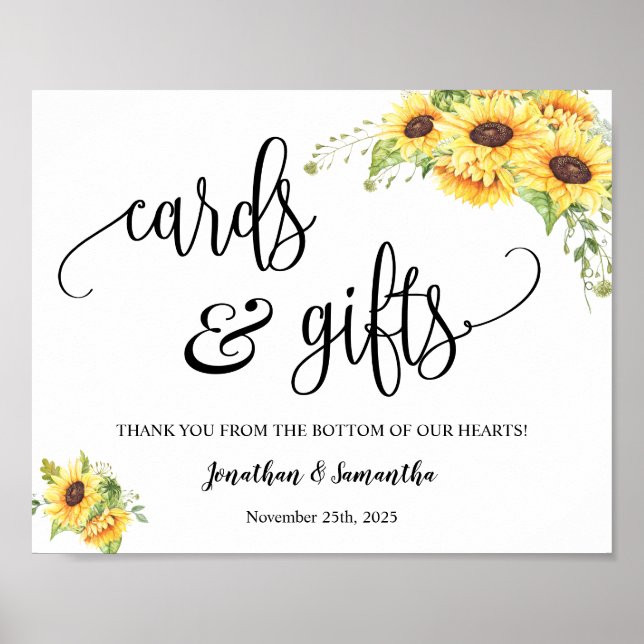 Poster Placa de recepção de casamento com girassóis para  (Frente)