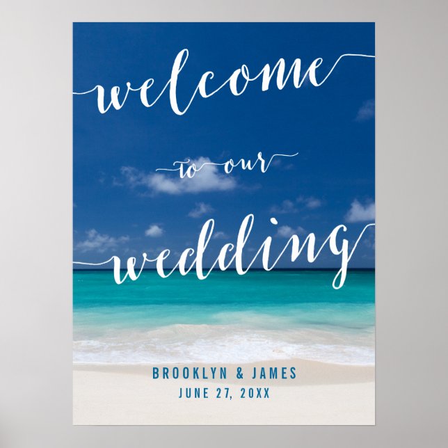 Poster Placa de Recepção de Casamento de Praia da Calliog (Frente)