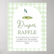 Placa de rifa de fraldas para chá de bebê de golfe