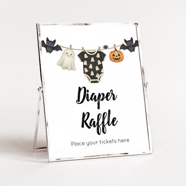 Poster Placa de Rifas de Fraldas Little Boo Clothesline (A Little Boo Halloween Baby Shower Diaper Raffle Sign)