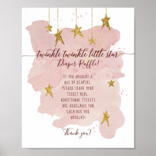 Poster Placa de Rifas de Fraldas Rosa Twinkle Little Star