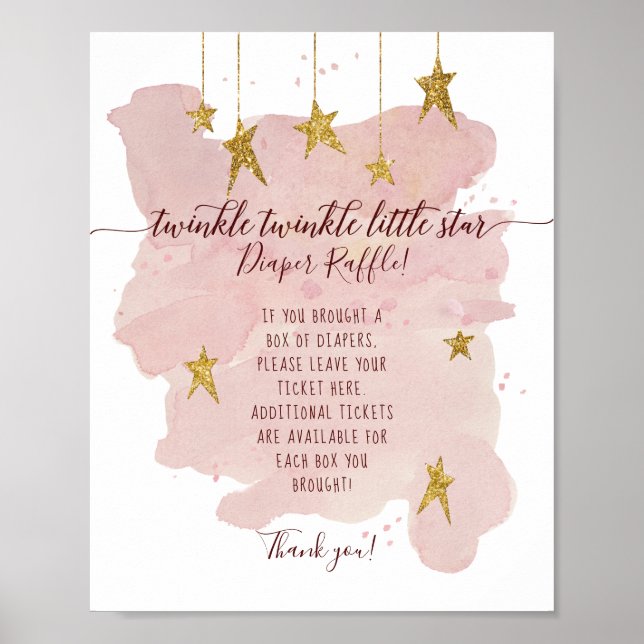 Poster Placa de Rifas de Fraldas Rosa Twinkle Little Star (Frente)