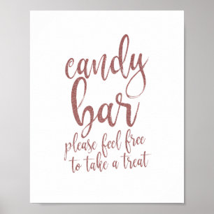 Poster Placa de Rosa Ouro Glitter Script 8x10 para Candy