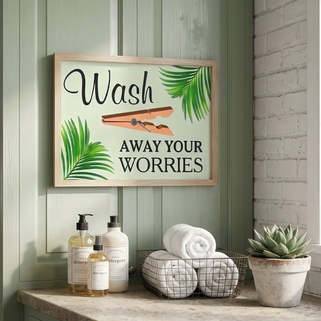 Póster Placa de Sala de Lavanderia Divertida Tropical Ver (Criador carregado)