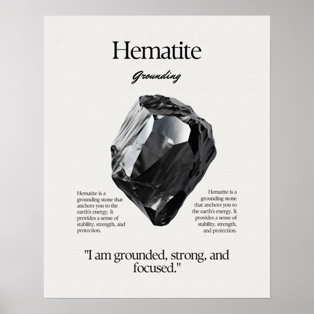 Poster Placa de Significado de Cristal Gem Hematite (Frente)