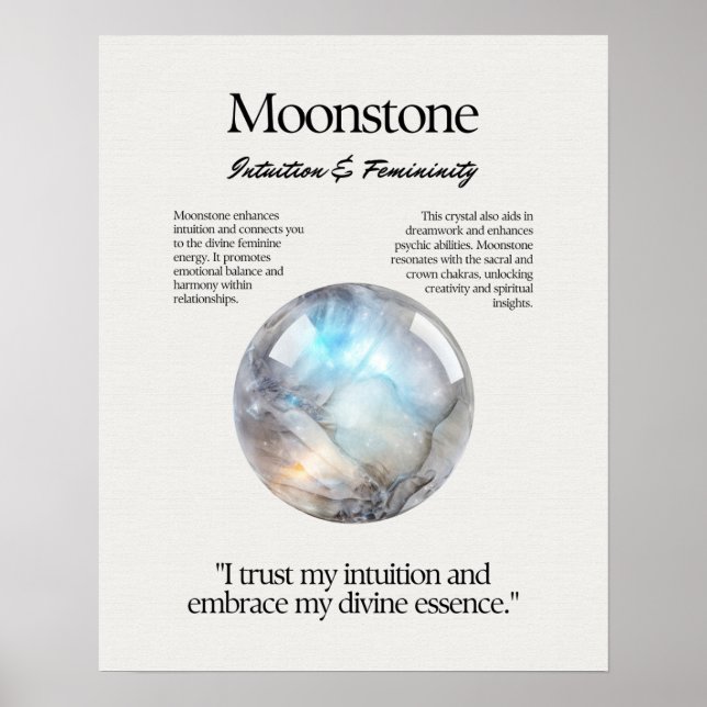 Poster Placa de Significado de Cristal Gem Moonstone (Frente)
