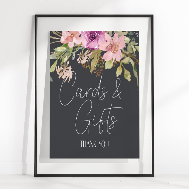 Poster Placa de Sinalização de Casamento Floral Roxa Rosa (Criador carregado)