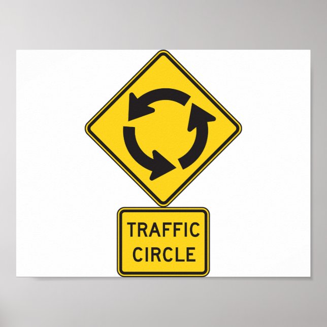 Póster Placa de Sinalização de Rotatória Amarela em Forma (Frente)