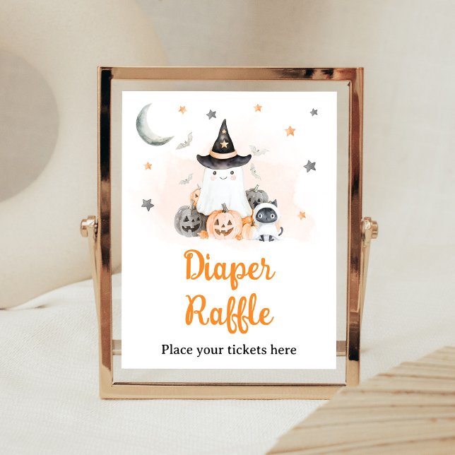 Poster Placa de Sorteio de Fraldas Little Boo de Hallowee (Gender Neutral Little Boo Baby Shower Diaper Raffle Sign)