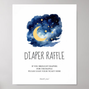 Poster Placa de Sorteio de Fraldas Lua e Estrelas Chá de