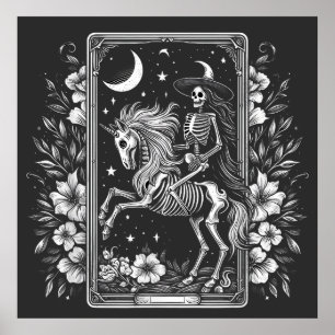 Poster Placa de Tarot do Skeleton Rodando Unicorn