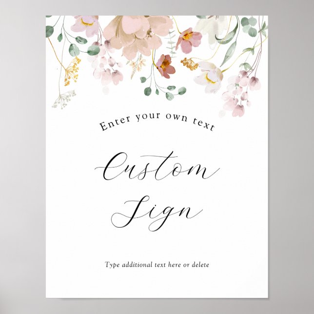 Poster Placa de texto personalizada com flores cor-de-ros (Frente)
