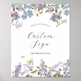 Poster Placa de Texto Personalizado Borboletas e Lilás