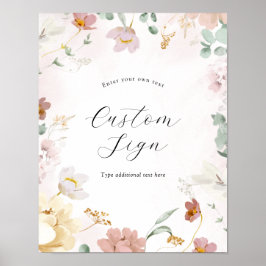 Poster Placa de texto personalizado com flores cor-de-ros