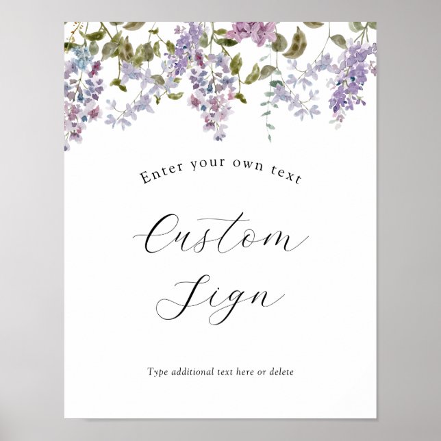 Poster Placa de texto personalizado com flores de lavanda (Frente)
