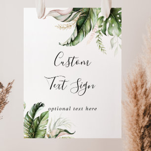 Poster Placa de texto personalizado com folhagem tropical