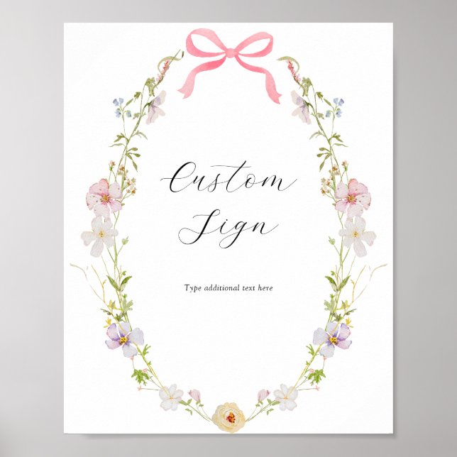 Poster Placa de Texto Personalizado com Laço de Flor Silv (Frente)