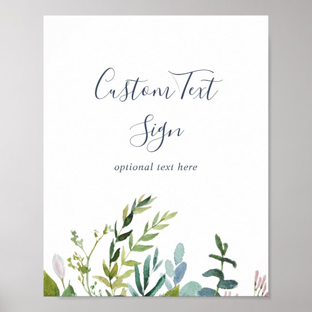 Poster Placa de Texto Personalizado de Vegetação de Verão (Frente)