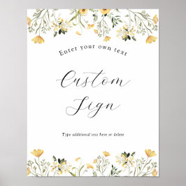 Poster Placa de Texto Personalizado Flor Silvestre Amarel