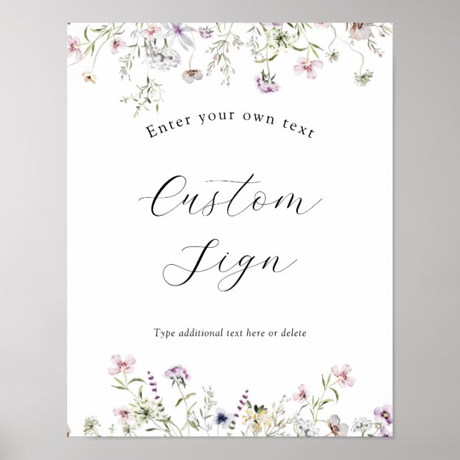 Poster Placa de Texto Personalizado Flor Silvestre Roxa D (Frente)