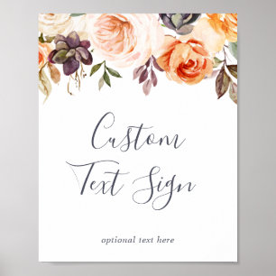 Poster Placa de Texto Personalizado Rustic Earth Florals