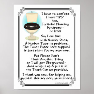 Poster Placa de Vaso Sanitário Bloqueado, Não Flush Nada