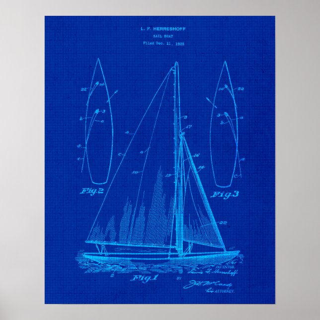 Poster Placa de vela n.o 1 Patente Blueprint (Frente)