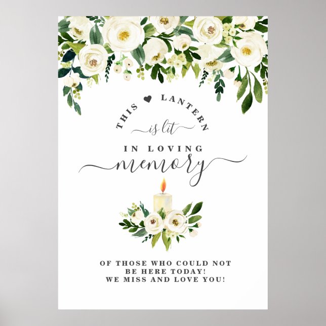 Poster Placa de Velas Florais Brancas em Memória Amorosa (Frente)