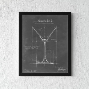 Póster Placa de vidro de Martini Preta e Branca